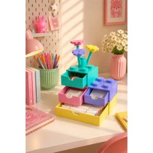Pelius Masaüstü Düzenleyici Çekmeceli Organizer Kutu Pastel LEGO Tasarımlı Kalemlik Notluk, Masa Dekoru