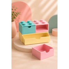 Pelius Masaüstü Düzenleyici Çekmeceli Organizer Kutu Pastel LEGO Tasarımlı Kalemlik Notluk Bant Kutusu