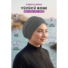 Loggia Üç Bantlı Çapraz Deniz Havuz Yüzücü Spor Bonesi - Hazır Türban Tesettür Mayo Dış Bone Duman Grisi
