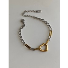 Owentis Çelik Silver Gold Mix Renk Kalpli City Bileklik -Kararma Yapmaz-