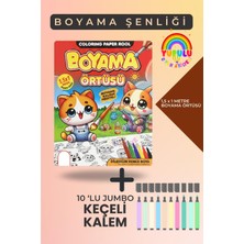 Yupulu Boyama Örtüsü Eğitici Oyun Halısı Matı 150X100 cm ve Jumbo Keçeli Kalem 2'li Set Boya