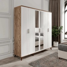 Macera Mobilya Paris 6 Kapaklı Aynalı Komple Mdf Atlantik Çam-Beyaz Gardırop