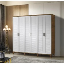 Macera Mobilya Paris 6 Kapaklı Komple Mdf Atlantik Çam-Beyaz Gardırop