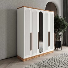 Macera Mobilya Rosa 5 Kapaklı Aynalı Komple Mdf Beyaz Gardırop