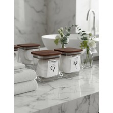 Amandus Puvo - 2'li Ahşap Vakum Kapaklı Banyo Düzenleyici Etiketli Cam Banyo Seti Banyo Organizer