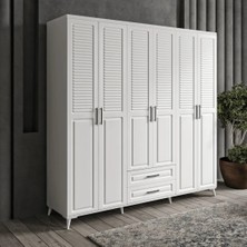 Macera Mobilya Komple Mdf Sanat 6 Kapaklı Çekmeceli Beyaz Gardırop