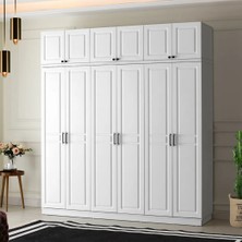 Macera Mobilya Sport 6 Kapaklı Yüklüklü Komple Mdf Beyaz Gardırop