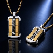 Voyage Accessory Paslanmaz Çelik Grek Desenli Gold Gümüş Renk Erkek Kolye