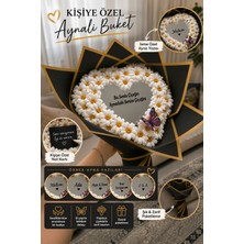 Hayalince Kişiye Özel Kalpli Aynalı Papatya Buketi Siyah Gold | Isim Yazılı, Not Kartlı El Yapımı Hediye