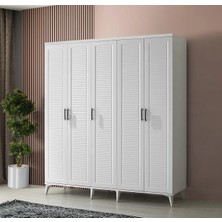 Macera Mobilya Paris 5 Kapaklı Komple Mdf Beyaz Gardırop