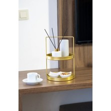 Empressco 2 Katlı Gold Metal Organizer - Çok Amaçlı Düzenleyici - Fonksiyonel Sunumluk - 21X21X32 cm