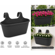 Abnturk Pratik Dayanıklı Şık 6,3lt Siyah Sahra Askılı Saksı 38X27X26CM Balkon Korkuluk Duvar Dekoratif Askıı Sepet
