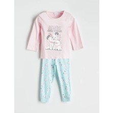 Lc Waikiki Yeni Sezon Bisiklet Yaka Baskılı Kız Çocuk Pijama Takımı