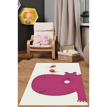 Mey İthalat Pelangi Beyaz Zemin Hipopotam Modern Yıkanabilir Kaymaz Taban Leke Tutmaz Çocuk Odası Halısı, Fuşya-Turuncu-Pembe-Beyaz 100 x 200, 7642014910020005