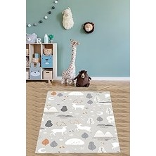 Mey İthalat Pelangi Iskandinav Ağaç Ay Orman Geyikli Yıkanabilir Kaymaz Taban Leke Tutmaz Çocuk Odası Halısı, Mavi-Gri-Kahverengi 160 x 240