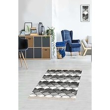 Mey İthalat Pelangi Geometrik Desenli Dijital Baskı Yıkanabilir Kaymaz Taban Etnik Kilim Desen Salon, Gri - Beyaz 180 x 280