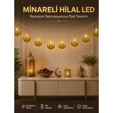 Dekoratif Minareli Hilal LED Işık Metal Gövdeli Ramazan Aydınlatma