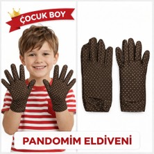 Çocuk Boy Pandomim Eldiveni Beyaz Puantiyeli Kahve Renk Gösteri Eldiveni 23 Nisan 19 Mayıs