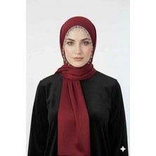 Alluring Tasarım Abiye Şal Etrafı Şerit Taşlı Bordo- Gümüş Renk Taşlı