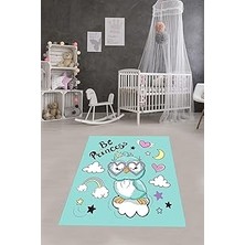 Mey İthalat Pelangi Baykuş Desenli Dijital Baskılı Kaymaz Taban Yıkanabilir Leke Tutmaz Çocuk Odası Halısı, Mavi 130 x 180