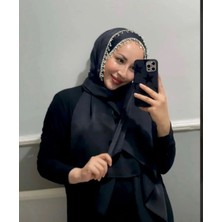 Alluring Tasarım Abiye Şal Etrafı Şerit Taşlı Lacivert - Gümüş Renk Taşlı