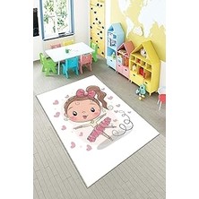 Mey İthalat Pelangi Beyaz Dans Eden Kız Yıkanabilir Kaymaz Taban Leke Tutmazbebek ve Çocuk Odası Halısı, Beyaz 100 x 400, 901357013100400