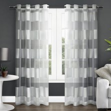 Mey İthalat Exclusive Home Navaro Çizgili Şeffaf Gromet Üst Perde Panel Çifti, 137 cm x 213 Cm, Kış Beyazı