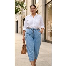 Zanessi Fashion Büyük Beden Tensel Mom Lastikli Yüksek Bel Bağcıklı Kadın Pantolon