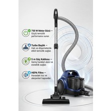Samsung Cycloneforce 750 W Toz Torbasız Elektrikli Süpürge - 5 Kademeli Filtre Sistemi, 2,5 L Geniş Hazne, Turbo Fırça, Ergonomik Sap, Lacivert Tasarım