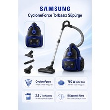 Samsung 750 W Toz Torbasız Elektrikli Süpürge - 2,5 L Geniş Hazne, Epa Hijyen Filtresi, Güçlü Siklon Emiş, 7 M Kablo, Modern Mavi Tasarım, Günlük Kullanım