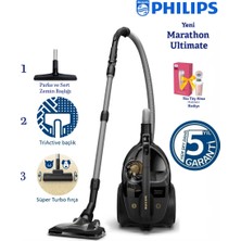 Philips Marathon Sessiz Güç Serisi 899 W Turbo Başlıklı Toz Torbasız Elektrikli Süpürge - 2,2 L Hazne, H13 Hepa Filtre + Mini Yüz Tüy Alıcı