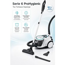 Bosch Serie 6 Hygienic 700 W Hijyenik Toz Torbasız Elektrikli Süpürge - H13 Filtre, 2,4 L Kolay Boşaltılan Hazne, 69 Db Sessiz Çalışma, Alerji Dostu, Beyaz