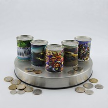Desenli Küçük Boy Metal Kumbara - Silindir Tasarım - Karışık Model