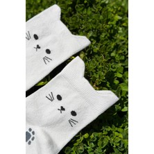 Lou Socks Unisex Kedi Kulaklı Pati Desenli Gri Melanj Soket Çorap