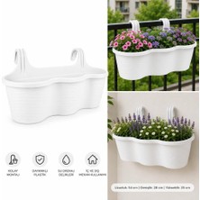 Abnturk Pratik Dayanıklı Şık 10LT Beyaz Sahra Askılı Saksı 54X28X25CM Balkon Korkuluk Duvar Dekoratif Askılı Sepet