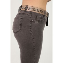 Zanessi Fashion Büyük Beden Kemerli Toparlayıcı Bol Paça Denim Kadın Pantolon