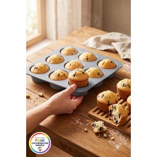 Vivenda Silikon Muffin Kalıbı 9 Gözlü Kek Cupcake Kalıbı Platinum Fırın Kalıbı 25 cm