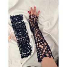Nurcanilirboutique Lacivert Zarif Dantel Eldiven Kolluk