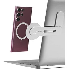 BL16 Magsafe Uyumlu Laptop Telefon Tutucu Gümüş, Mıknatıslı Bilgisayar Ekran Tutucu