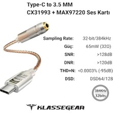 Type-C - 3.5 CX31993 MAX97220 Çip Hifi Dac Ses Kartı Kulaklık Kablosu (Usb Başlık)