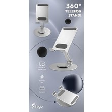 Fiigo Telefon Standı Katlanabilir Çok Fonksiyonlu 360 Derece Dönebilen Metal Silver