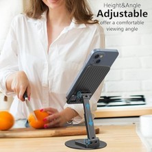 Ayarlanabilir Masaüstü Telefon ve Tablet Standı – Kaymaz Silikon Destekli, Yükseklik ve Açı Ayarlı, Katlanabilir Metal Tutucu, Evrensel Uyumlu, Siyah