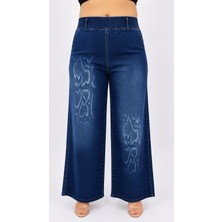 Zanessi Fashion Büyük Beden  Denim Desenli  Kadın Pantolon