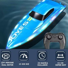 Oyuncak Uzaktan Kumandalı Full Ffonksiyon 2.4 Ghz 15 Km Hız Yapan Şarjlı Yarış Teknesi LED Işıklı Su Yalıtımlı Havuz Göl Gölet Için Uygun 1200 Mah Batarya (Mavi)