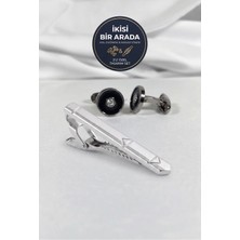 BLC Basic Line Co. The Obsidian Spark – Tek Taş Detaylı Siyah Klasik Kol Düğmesi ve Kravat Iğnesi Seti