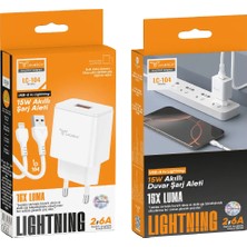 BlueCase Lucatech LC-104 15W 2.6A USB To Lightning Şarj Kablolu (1 Metre) Akıllı Duvar Şarj Cihazı Adaptör Seti Beyaz