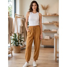Stsahra  Kadın Taba Keten Jogger Pantolon