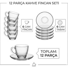 Büyük Pazar Store 6 Kişilik Şeffaf Cam Kahve Fincan Takımı - 12 Parça Modern Espresso ve Türk Kahvesi Seti - Isıya Dayanıklı Cam Fincan ve Tabak Seti