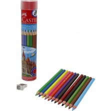 Büyük Pazar Store Kuru Boya Kalemi, Kırmızı Metal Tüp Kutu, 12 Renk, Tam Boy, Kalemtıraş Hediyeli, Yumuşak Mineli, Kırılmaya Dayanıklı Uçlar, Kolay Açılır