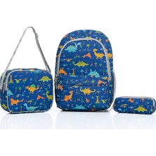 Nurem Bags Desenli Okul Çantası Seti – Su Geçirmez Kumaş, 3’lü Set